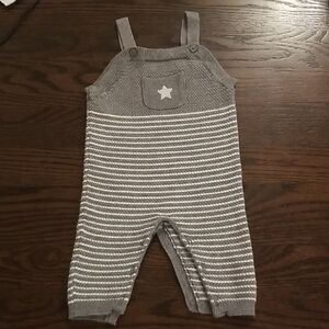 Matalan Gray And White Striped Knit Baby Romper. With Adjustable Straps. 3-6mth